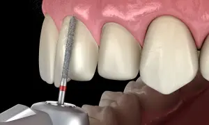 Dettaglio di un dente sottoposto a stripping denti. Considerare le controindicazioni prima di procedere.