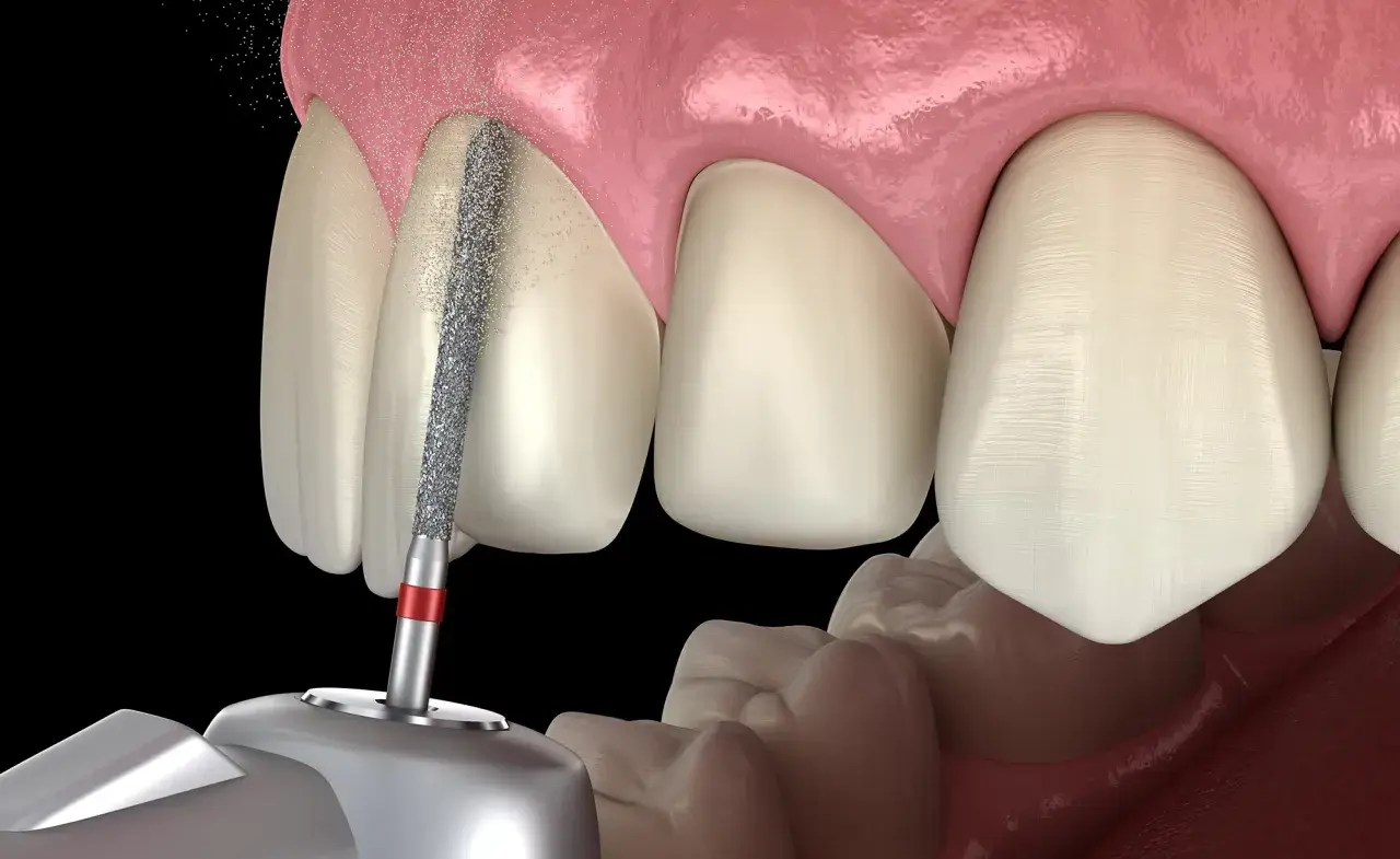 Dettaglio di un dente sottoposto a stripping denti. Considerare le controindicazioni prima di procedere.