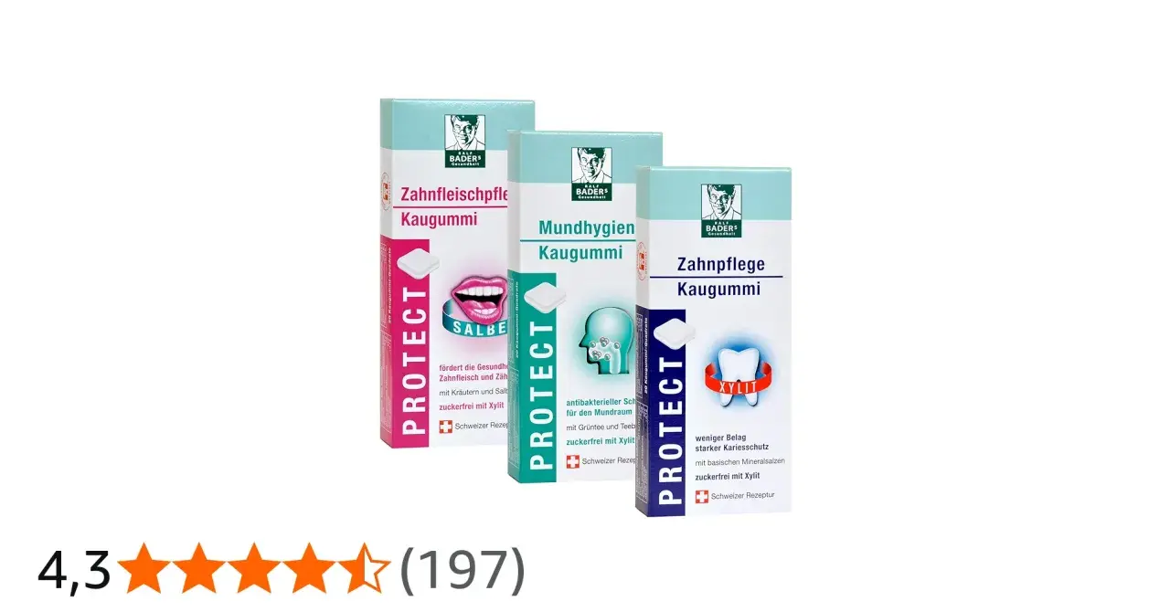 Tre confezioni di Protect Kaugummi, chewing gum per la salute orale, con Xilitolo.